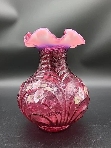 Fenton 1994 QVC C 9155 HQ Cranberry Opalescent HP Vase
