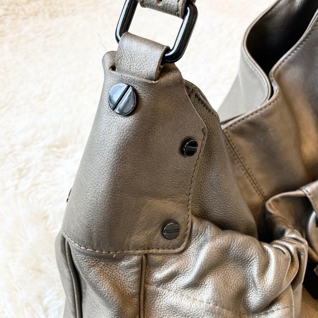 Burberry Bronze Leather Semi Shoulder Bag Drawstring Hobo Handbag Women thumbnail 8