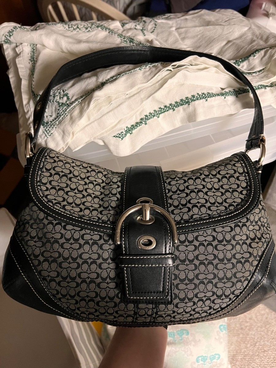 Coach SoHo shoulder bag, black leather w/signature C fabric