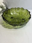 Vintage 11” Indiana Glass Large Bowl  Footed Scalloped Emerald Green Sunflower