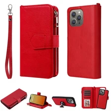 For iPhone 17 Pro Max 16 15 14 13 12 11 Magnetic Detachable Zipper Wallet Case