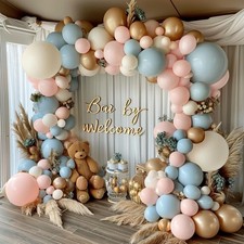 "Gender Reveal Balloon Arch Kit, 144PCS Dusty Pink and Blue Balloons Chrome Gold