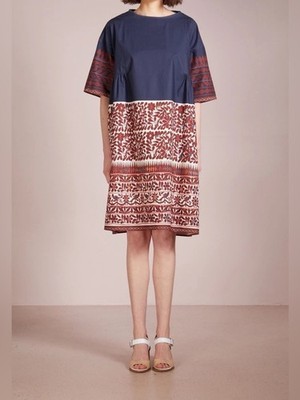 Weekend Max Mara Printed Shift Dress Blue Red Folk Floral Tunic