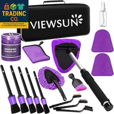 Windshield Cleaner Tool, 17Pcs Purple Car Interior Cleaning Kit, Detailing Kit C