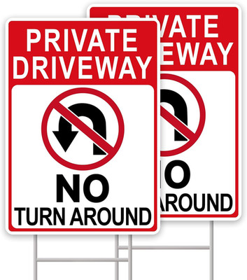 No Turn Around Driveway Sign, 2 Pack Private Driveway Signs 14''x10'' Double-Si...