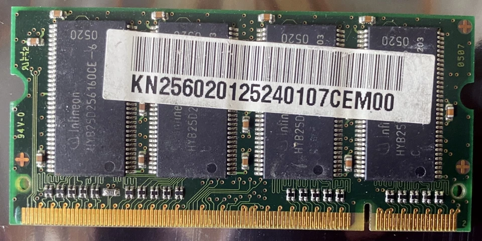 Infineon 256MB DDR DDR1 333MHz PC-2700 CL2.5 200-pin SO-DIMM Laptop RAM non-ECC - Image 2 of 2