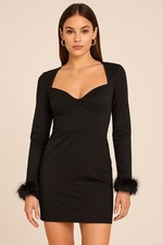 Shein Black Long Sleeve Mini Dress with Faux Fur Cuffs – Size  M