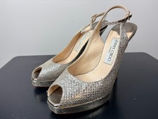 695.00 Jimmy Choo Silver Gold Sandals / Heels 6.5 e36.5