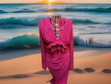 Plisse Long Sleeves Ruffles Detail Maxi Dress Pink Dress Size 14 NEW