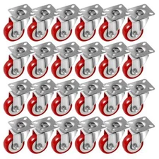 24 Pack Caster Wheels Swivel Plate On Red Polyurethane Wheels (2" no brake)