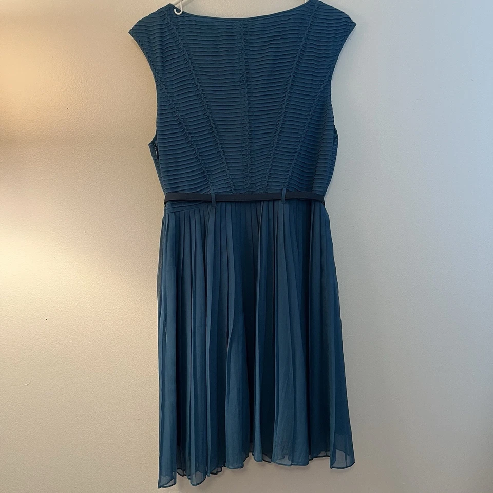 Catherine Malandrino Elli 皮带蓝蓝色褶饰丝绸混纺连衣裙 6 — 第 4/4 张图片