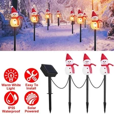 3-Snowmen Light Solar Powered Outdoor Christmas Xmas Lamp Garden Stake Lights US