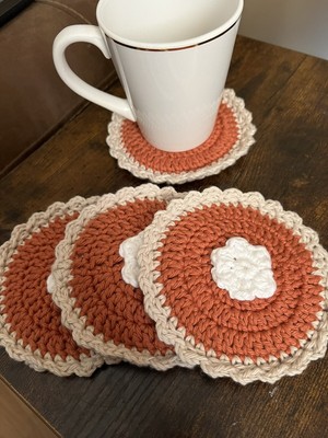Crochet Pumpkin Pie Fall Coffee Coaster Set Of 4