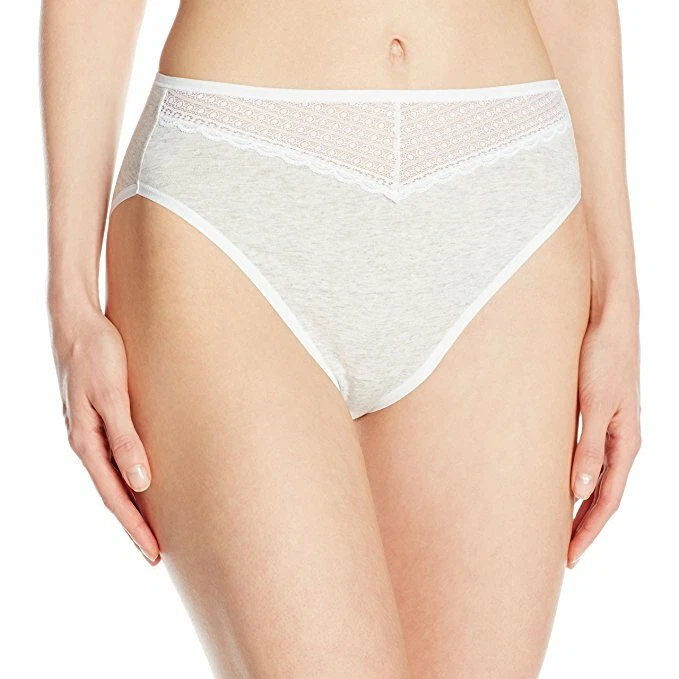 Bragas de corte alto de algodón y spandex talla 6 Vanity Fair 13129 blanco gris ribete de encaje NUEVAS Foto 3 de 4