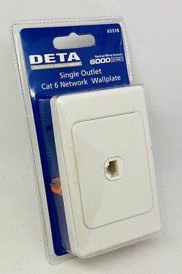 Deta Cat 6 Single Ethernet RJ45 Outlet - Single Outlet  Cat 6 Network Wallplate