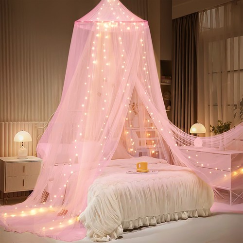 Princess Bed Canopy Mosquito Net Girls Adults Elegant Bed Curtain w/Lights Decor - Picture 17 of 23