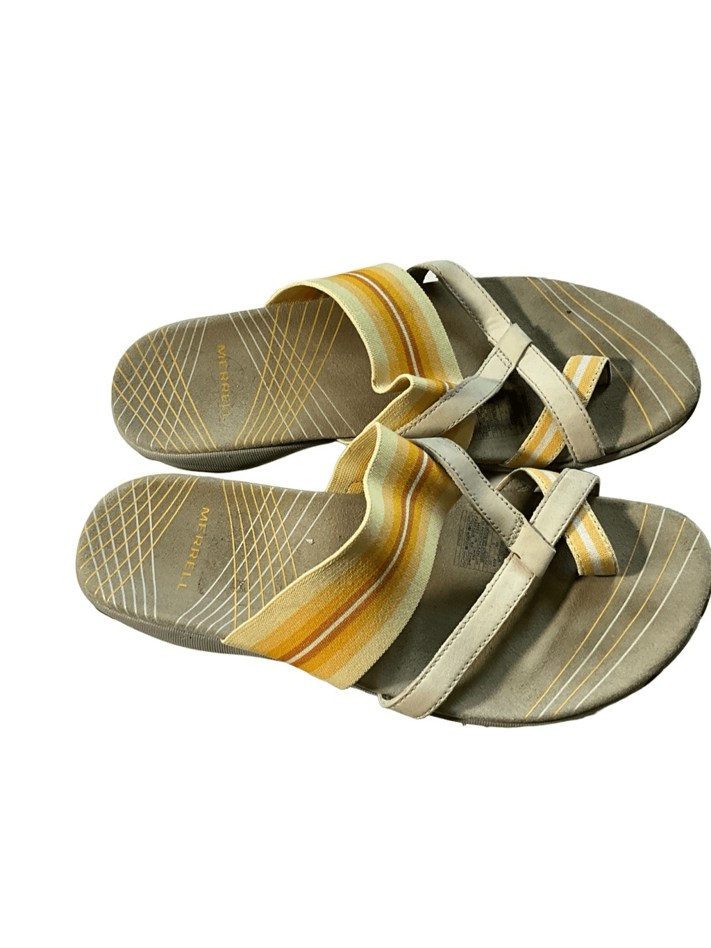 Sandalo slip on giallo e crema Merrell con punta infradito