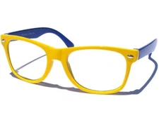 SMALL KID CHILD SIZE BLUE / YELLOW CLEAR LENS GLASSES Nerd Hipster Boys Girls