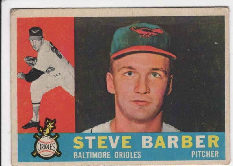 1960 TOPPS #514 STEVE BARBER   ROOKIE   RC    HIGH NUMBER     BALTIMORE ORIOLES
