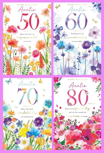 Milestone Birthday Age Card For Auntie 50th, 60th, 70th, 80th, Floral Designs - 第 1/9 張圖片