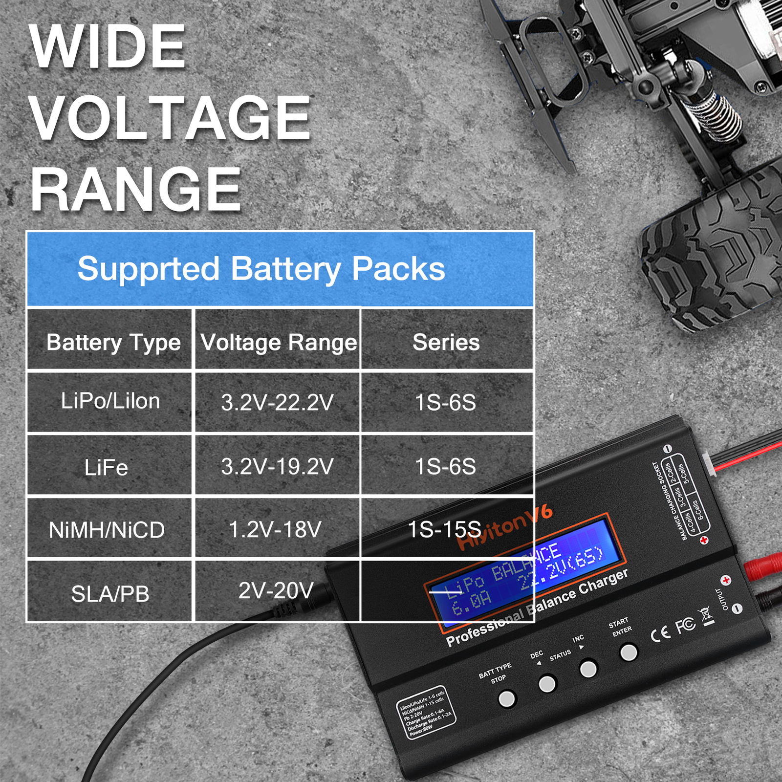 V6 Battery Charger,Balance Charger Discharger 1S-6S Digital Battery Pack Charger