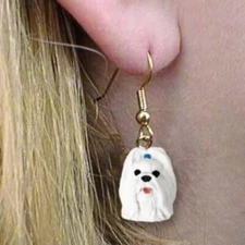 Dangle Style SHIH TZU WHITE Dog Head Resin Earrings Jewelry