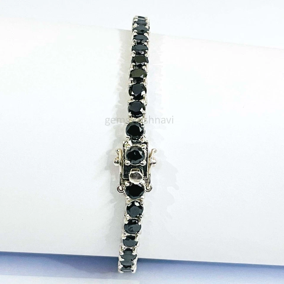 Black Diamond Tennis Bracelet 7.50 Inches In 925 Sterling Silver AAA Certified ! - Image 3 of 4