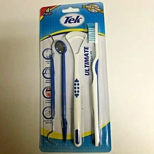 4 PC Oral Care Kit Travel Set Tounge Cleaner Dental Mirror Tooth Pick Toothbrush