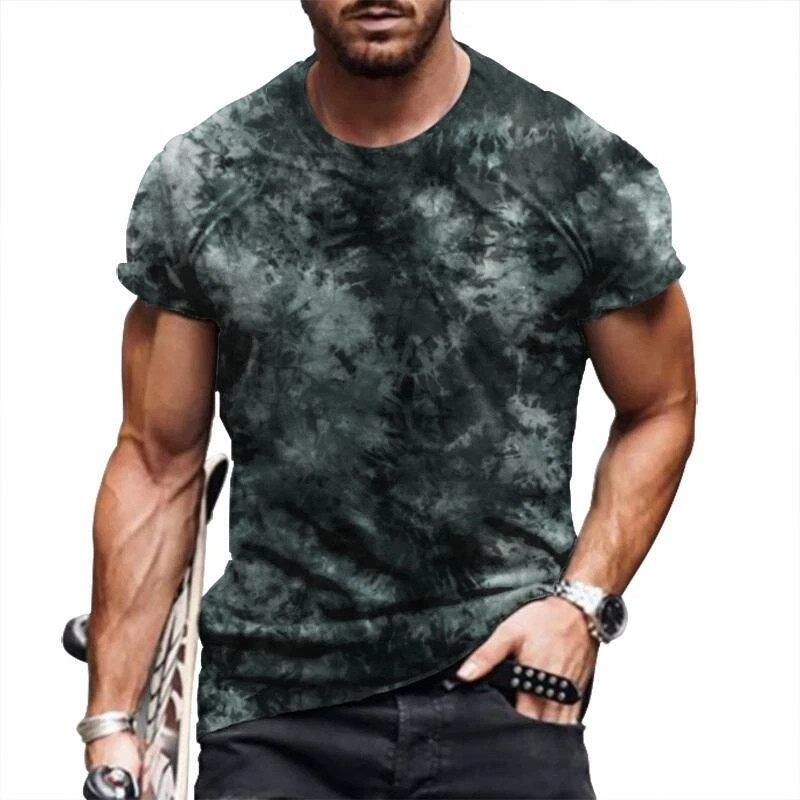 T-Shirt Men Fashion Dark Green Short Sleeve Casual Vintage Soft Tee Silky Tee