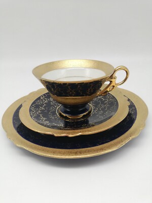Porzellan Gedeck Tasse Sammeltasse Ilmenau Graf von Henneberg Kobalt Golddekor