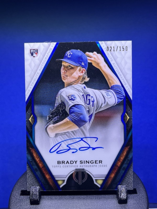 COLOR MATCH 2021 Topps Tribute Brady Singer Auto Blue /150 Royals Reds