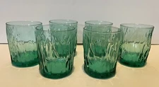 6 Bormioli Rocco Glasses Emerald Green Crinkle Low Ball Signed