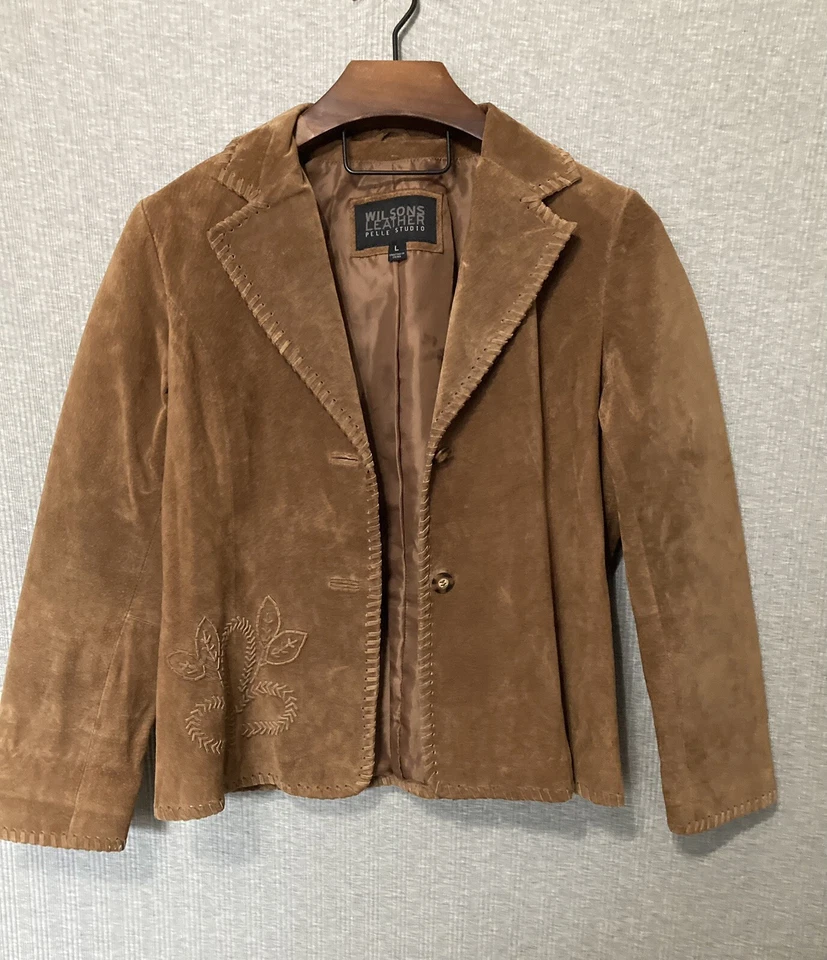 Jaqueta de Camurça WILSONS LEATHER PELLE STUDIO Ponto Chicote Bordado Western Grande