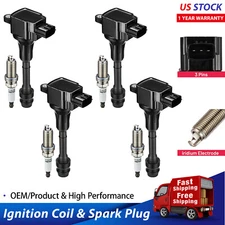 4 Pack Ignition Coils + Spark Plugs For 2002-2006 NISSAN ALTIMA 2.5L L4 UF350 US