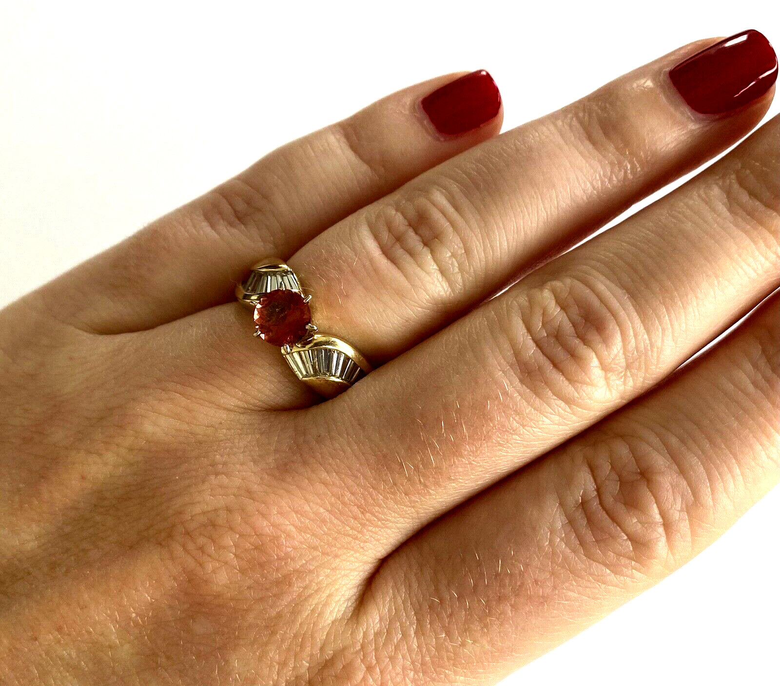 Signed 14K BJ Solid Gold Ladies Ring Natural Oran… - image 4