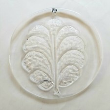 Orrefors Sweden Eden Leaf Cheese Plate Crystal Platter 9" Glass