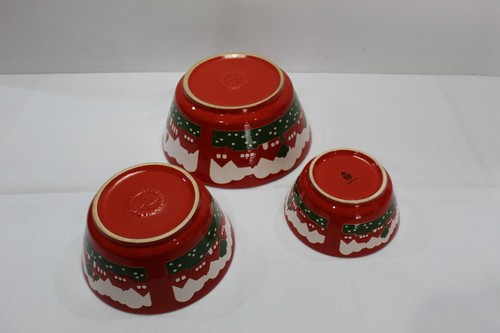 Waechtersbach Christmas Village Red Nesting Bowl Set of 3 West Germany RARE - Picture 10 of 15