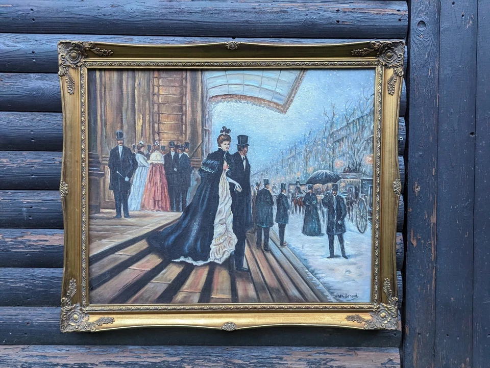 JEAN BERAUD después/atribuido ENMARCADO ÓLEO SOBRE LIENZO firmado ESCENA DE INVIERNO NEVADO Foto 4 de 4