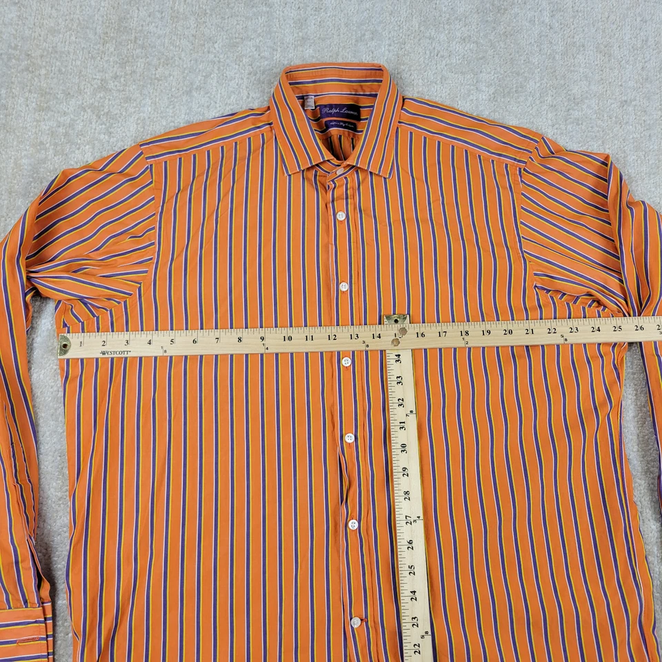 Camisa Ralph Lauren Para Hombre 17 2XL Naranja Azul Rayas Abotonada Púrpura Etiqueta Italia Foto 3 de 4