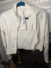 NWT Fabletics Womens Large White Ribbed Full Zip Cropped Jacket Activewear