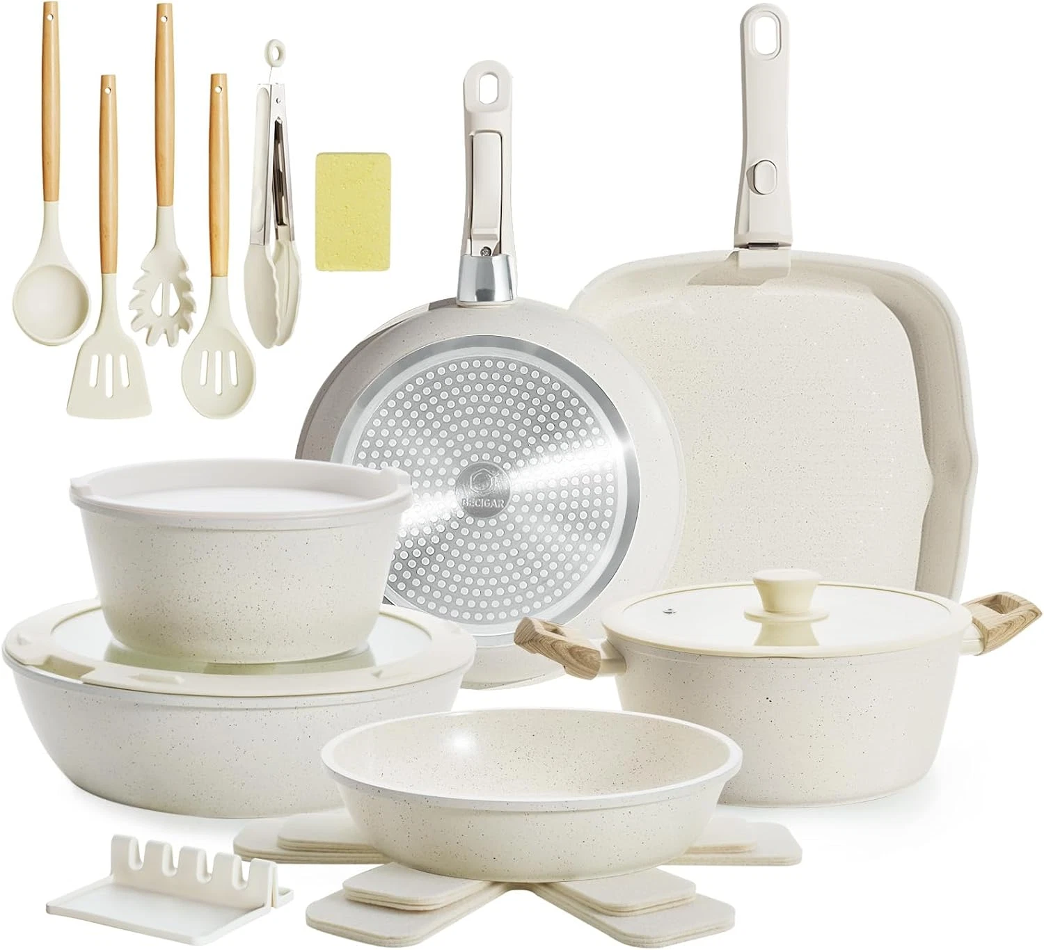23-Piece Removable Handle Pots and Pans Set Non Stick, Ceramic Cookware Set with