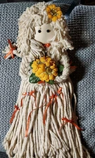 October Birthday Mop Doll, w/Braids and Calendula Bouquet, 26"