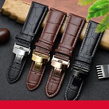 big width Black brownButterfly clasp Mens Alligator Genuine Leather Watch Strap