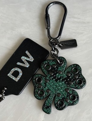 NEW COACH GREEN RIVETS/STUDS SHAMROCK 4 LEAF CLOVER BAG CHARM FOB