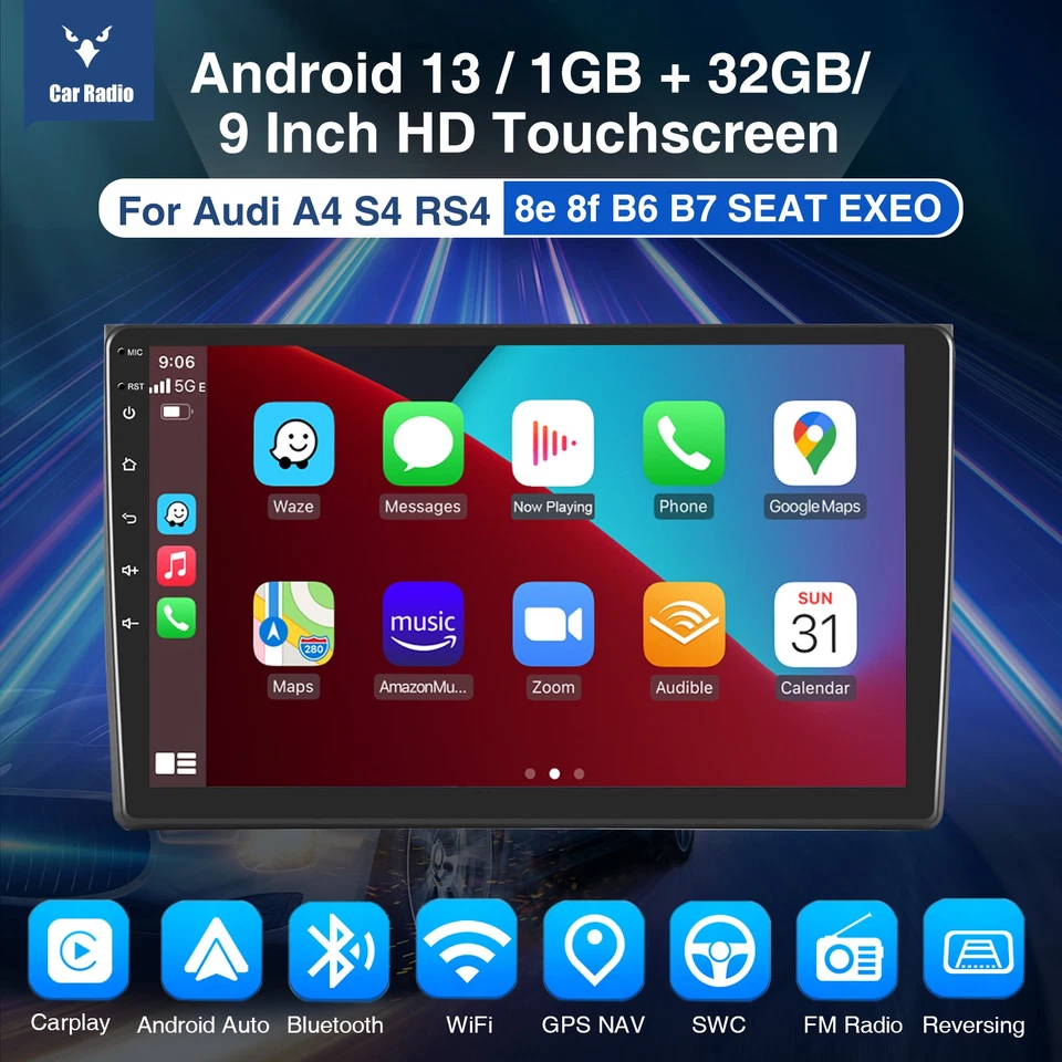 For 2000-2009 Audi A4 Android 13 9" Apple CarPlay Car Stereo Radio GPS Navi Wifi — 第 2/4 张图片