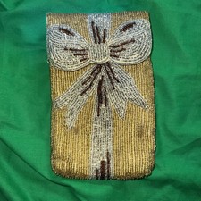 Vintage "Neiman Marcus" Beaded Clutch Purse - Gold w/Silver Bow Design, Elegant