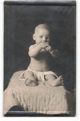 RPPC Baby sitting on blanket with cloth diaper VTG Postcard CG5.