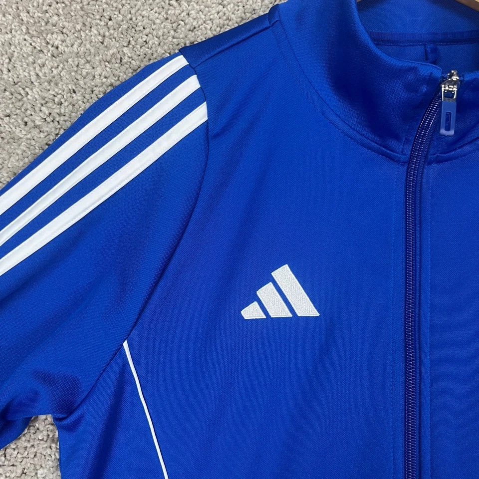 Adidas AEROREADY Track Jacket Blue White Men's Size M Slim Fit Full Zip 3 Stripe - Image 3 of 4