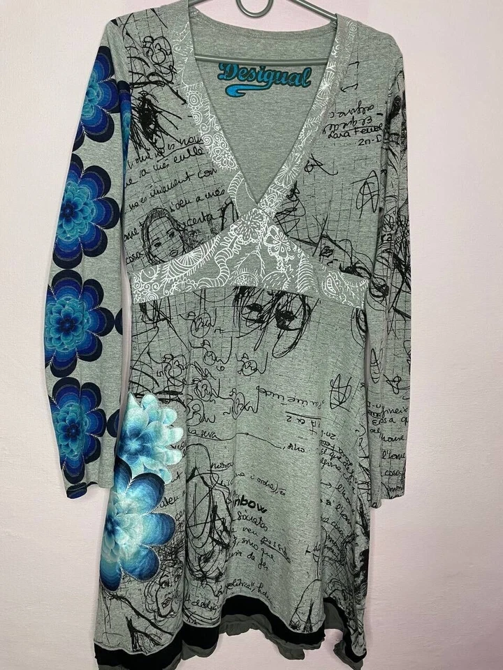 Desigual Kleid Damen Grau Geometrisches Kleid Sz L - Bild 2 von 4