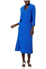Antthony Women's 2-pc Crocheted Accent Midi Dress & Shrug Set Blue